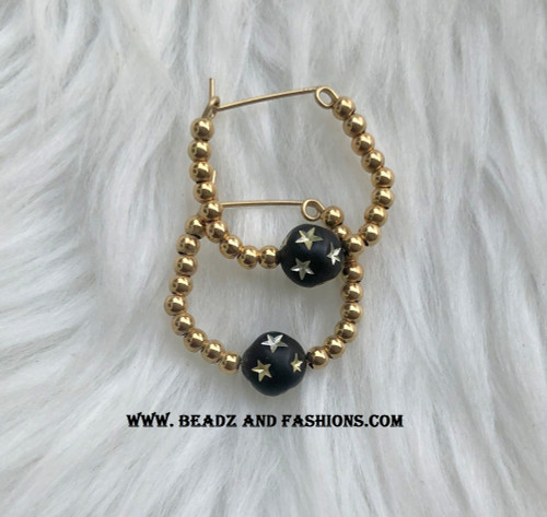 14k gold Small black stardust earrings