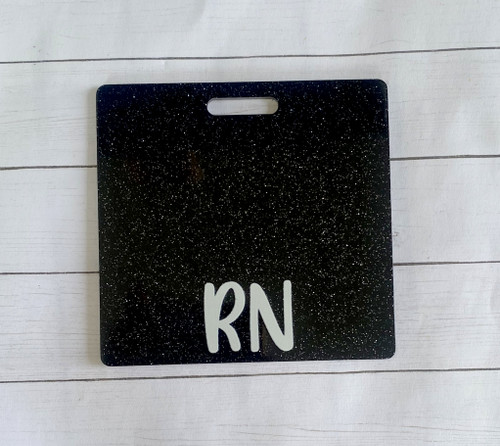 RN nurse black glitter Acrylic badge