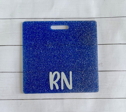 RN nurse blue glitter Acrylic badge