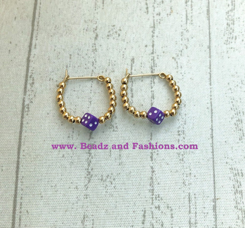 14k gold  purple dice hoop earrings kids