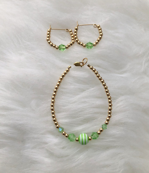 14k gold filled green stripe set kids