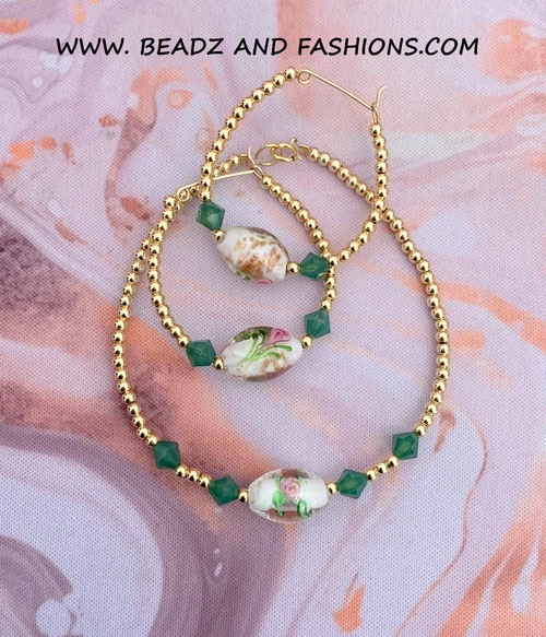 14k gold 2pc OVAL FLORAL SET #3