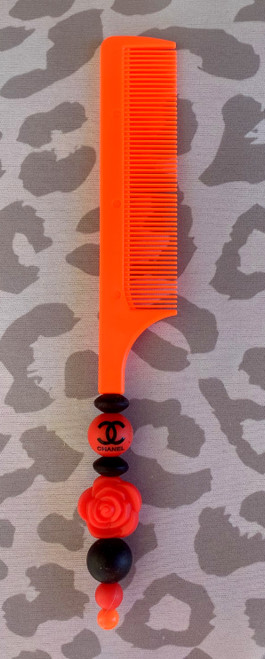 Red beaded hair comb #1