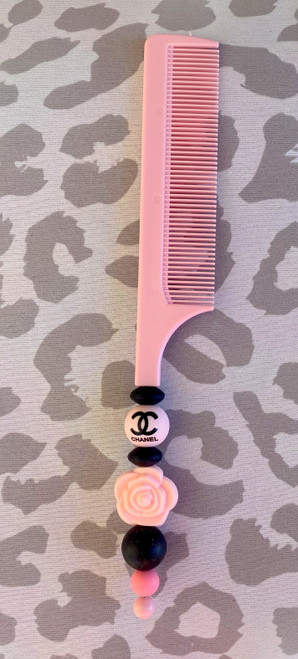 Lt.pink beaded hair comb #1
