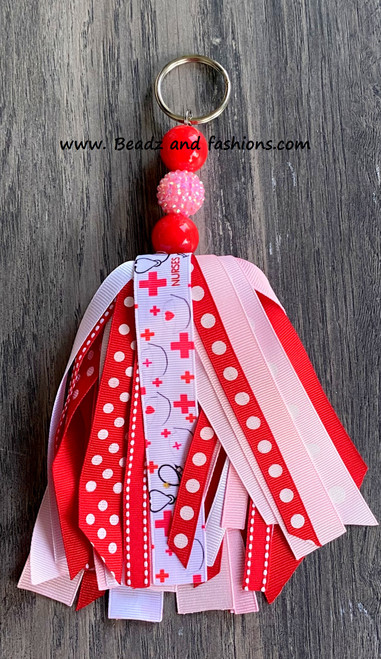 Nurse pink tassel large keychain #3