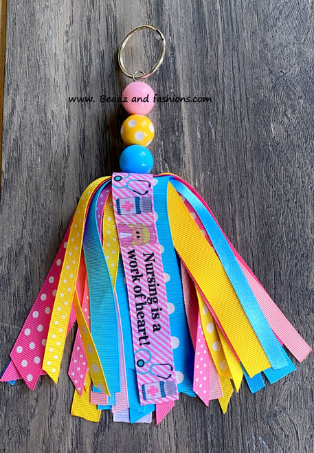 Nurse work of heart tassel large keychain #2