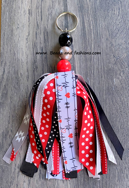 GRAY EKG tassel large keychain #1