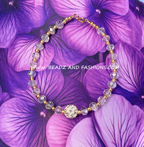 14k gold Clear pave RONDELLE bracelet #1
