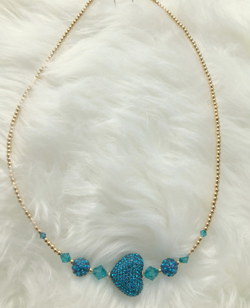 14k gold filled teal pave heart necklace