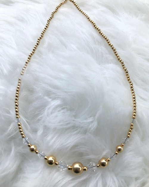 14k gold filled clear & gold plain necklace