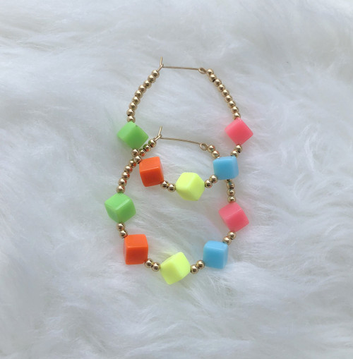 14k gold filled Neon cube earring