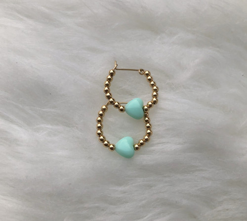 14k gold filled mint green heart earrings