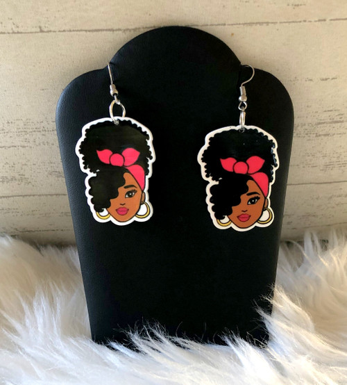 Pink head scarf Queen planar earrings #12