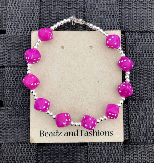 Sterling Silver pink Dice bracelet #1