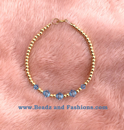 14k gold March crystal birthstone bracelet #1