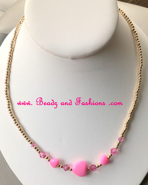 14k gold filled pink  heart Necklace kids