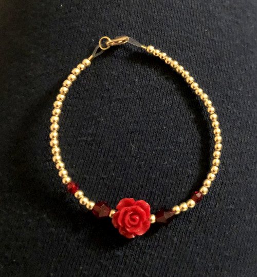 14k gold filled red rose bracelet kids