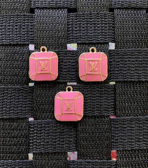 pink square metal charm