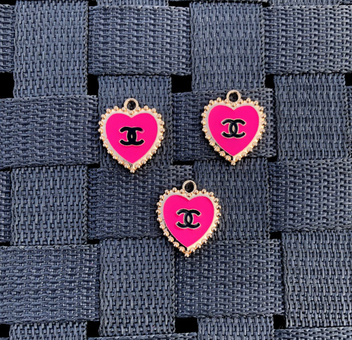 hot pink heart metal charm