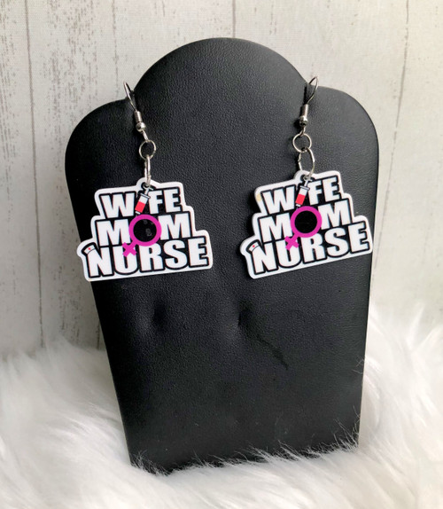 Wife Mom nurse dangle planar earrings