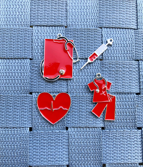 4pc red medical charm set