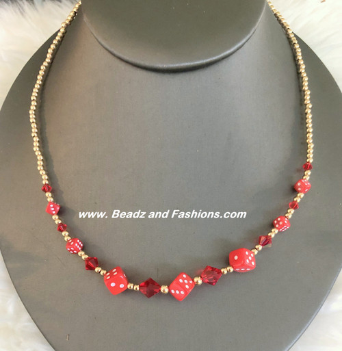 14k gold Red dice necklace #2