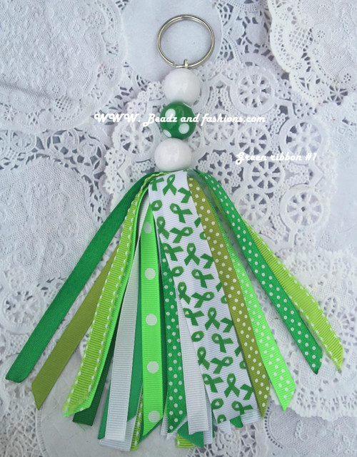 Green Ribbon Cancer Large tassel Keychain