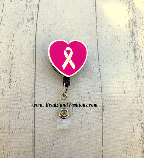 Pink Breast cancer Ribbon badge reel #2