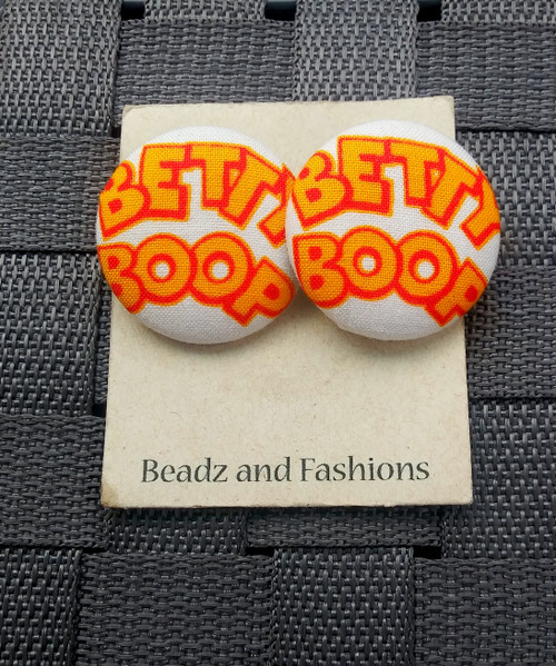 Betty Logo fabric button earrings