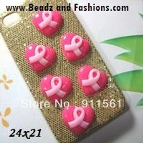 Breast cancer heart cabochon