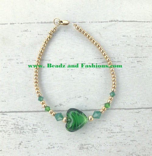 14k gold green heart bracelet #3