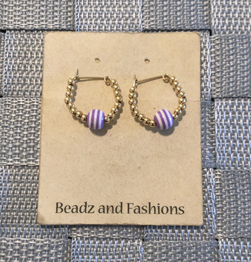 14k gold filled purple  stripe hoop earrings