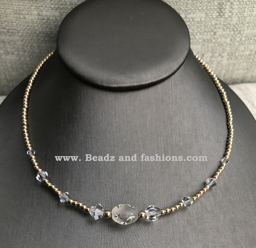 14k gold filled oval stardust clear necklace