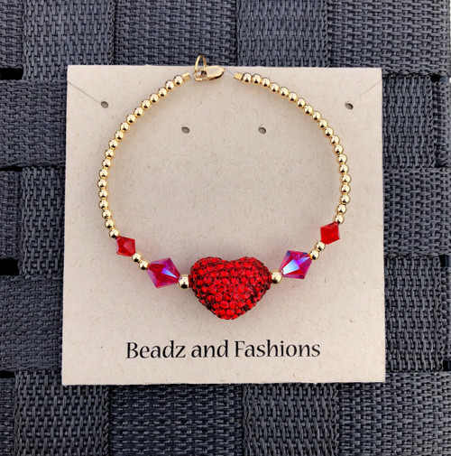 14k gold XL red heart pave bracelet #2