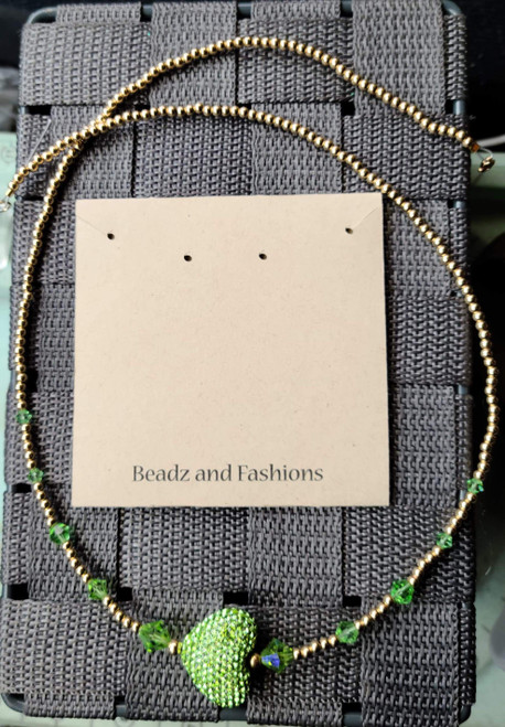 14k gold filled Green pave heart necklace #2