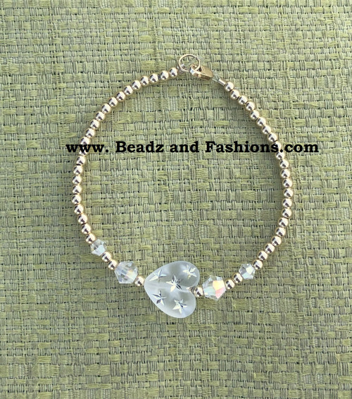 14k gold Clear stardust heart bracelet