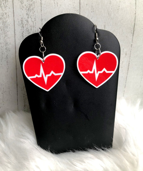 Red Heart EKG Dangle Earrings