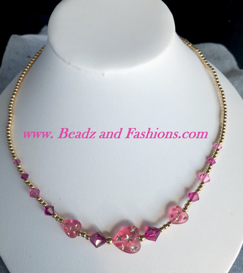 14k gold filled Heart Stardust necklace pink mix#2