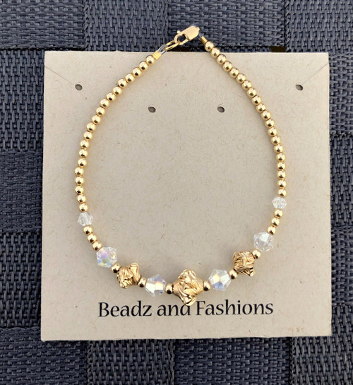 14k gold nugget & crystal bracelet