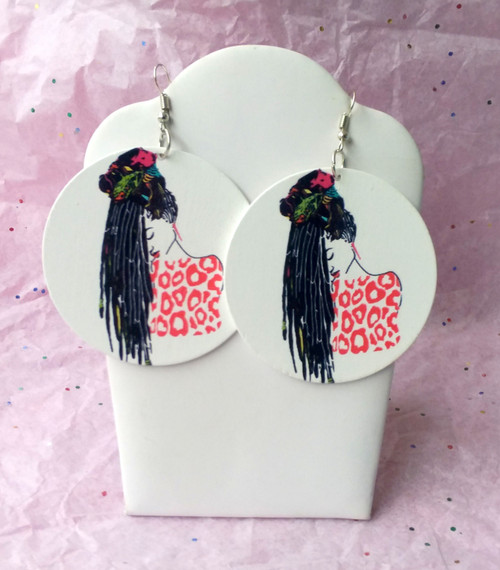 Lady dreds braids  wood earrings #1