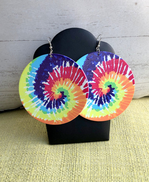 Tye dye Rainbow wood earrings