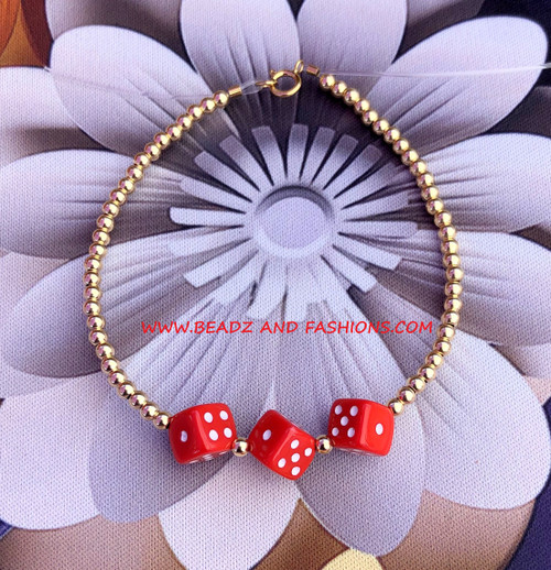 14k Gold Red Dice bracelet #1