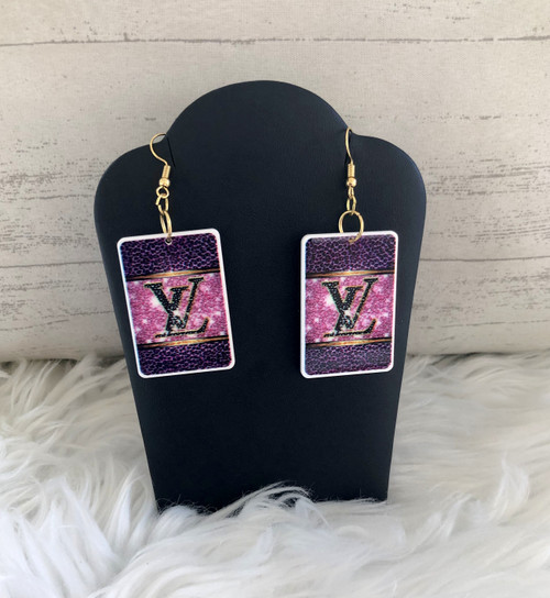 Purple sparkle planar dangle earrings