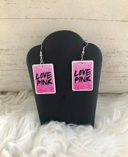 Love pink planar dangle earrings #1