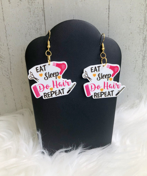 Eat sleep hair planar dangle earrings #1