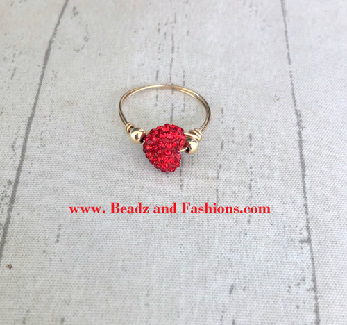 14k gold small pave red heart ring