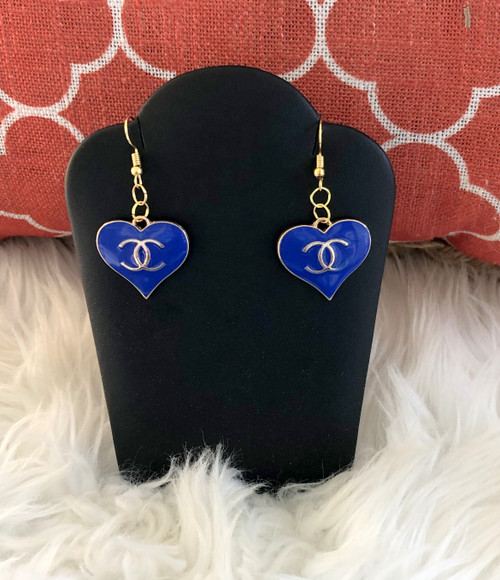 Blue heart dangle earrings