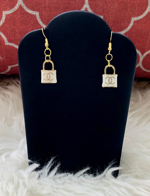 White Locket dangle earrings