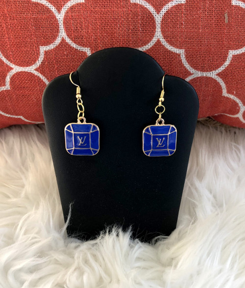 Blue square dangle earrings