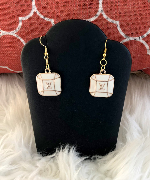 White square dangle earrings